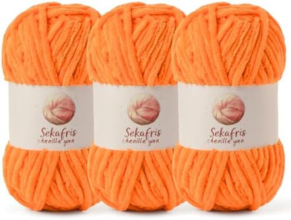 Chenille Blanket Yarn for Crocheting Size 5 Bulky Yarn 3 Orange by Sekafris