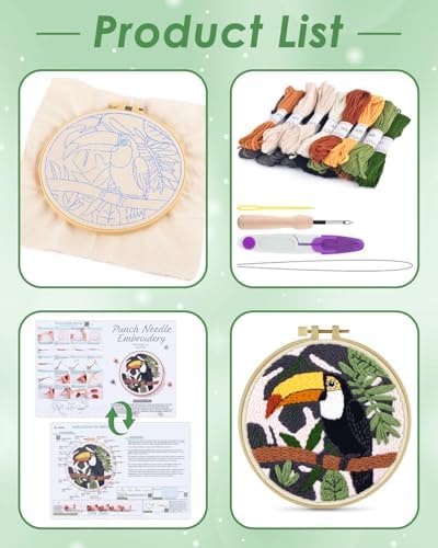 ERKOON Punch Needle Kit for Beginners Adults, DIY Easy Animals Embroidery Set for Starter Art Craft, Needling Punch Project with Patterns, Tools, Yarns, Hoop, Instruction (Crow) - Image 2