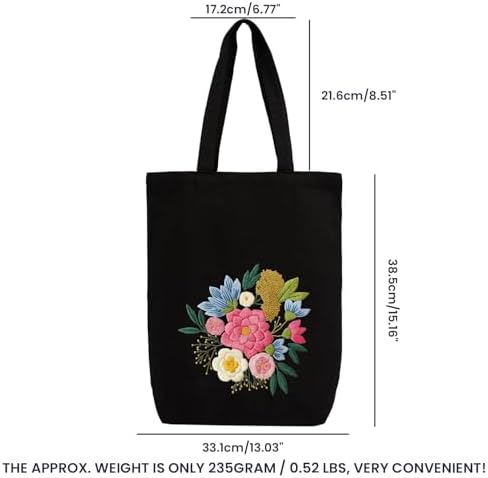 CREAWONDER Canvas Tote Bag Embroidery Kit with Pattern for Beginners, Arts and DIY Embroidery Crafts Kits for Adults, Include Instructions, Embroidery Hoops, Color Threads and Tool - Image 6