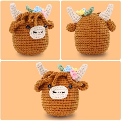 CrochetBox Brown Highland Cow Crochet Kit for Beginners, Craft for Adults - Image 2