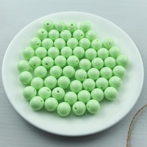 60pcs Acrylic Round Beads for Crafts 14mm Resin Candy Color Spacer Beads with Hole for Jewelry Making Sewing Crafts Decoration Necklaces Bracelets Earrings Supplies(Light Green) - Image 2