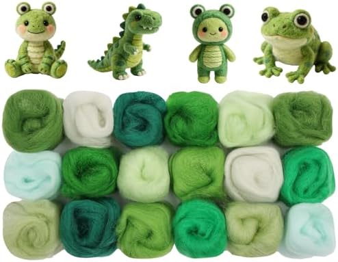 Ainiv 18 Pcs Needle Felting Wool, 9 Colors x 2 Packs Wool Roving, Green by Ainiv