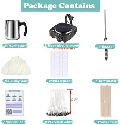 Soy Wax Candle Making Kit Supplies With Wax Melter, Natural Candle Wax For Candle Making, DIY Art&Crafts Kit for Adults,Beginner, Including 2lbs Soy Wax Flakes, Electric Stove,CandleWick,Melting Pot - Image 2
