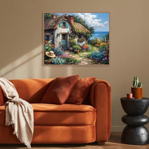KYOQFVN Riverside Cottage Paint by Numbers Kit for Adults Beginner - Easy Acrylic Adult Painting Kits on Canvas, Flower Paint by Number Kits for Home Decor 16x20inch - Image 5
