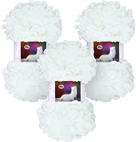3 Rolls Finger Blanket Yarns Puffy Loop Yarn Soft Crochet Fluffy Finger Knitting Chunky Hand Woven Fluffy for DIY Knitting Crafts(White) by Nuanchu