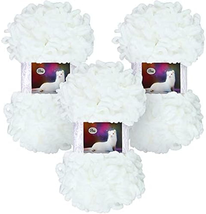 3 Rolls Finger Blanket Yarns Puffy Loop Yarn Soft Crochet Fluffy Finger Knitting Chunky Hand Woven Fluffy for DIY Knitting Crafts(White) by Nuanchu