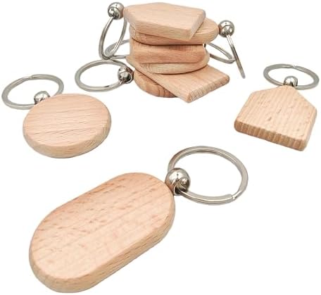 YOZIEMQ 30PCS Wood Engraving Blanks Key Chain，Wood Keychain Blanks，Assorted Unfinished Wooden Key Tag Key Ring for DIY Gift Crafts Christmas Ornaments Laser (30) by Unknown