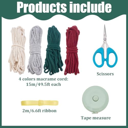 INFUNLY 4pcs/Set DIY Macrame Christmas Tree Kit Mini Macrames Ornament Xmas Tree Craft Kit Handmade Winter Wall Hanging Kit Cord Knotting Kit with Instruction for Home Wedding Party - Image 2
