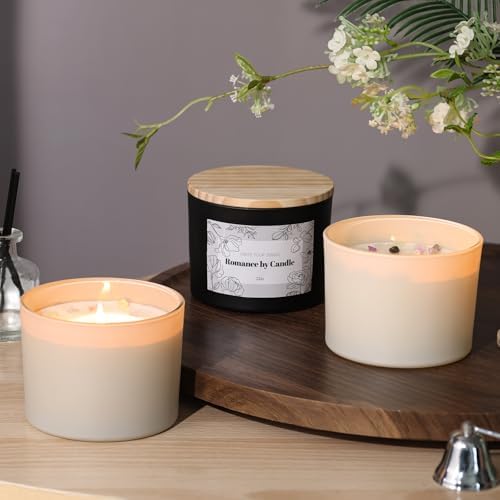 REISEN 6 Pcs 12oz Black & White Glass Candle Jars with Lids & Crystal Rocks - Image 6