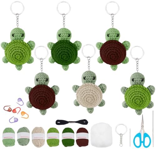 WEBEEDY 6 Sets Animal Crochet Kit for Beginners,DIY Turtle Keychain Knitting Kit for Adult with Step-by-Step Video Tutorials and Colorful Yarns,Hook,Accessories Christmas Decor Gifts by WEBEEDY