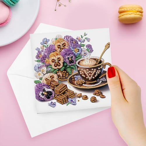 FRANDEK 6pcs Afternoon Tea DIY Diamond Art Greeting Cards for Adults - Image 3