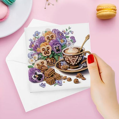 FRANDEK 6pcs Afternoon Tea DIY Diamond Art Greeting Cards for Adults - Image 3