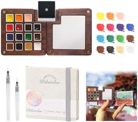 Travel Watercolor Paint Set - Pocket 15-Color Mini Kit with Sketch Pad by GOOTXUSK