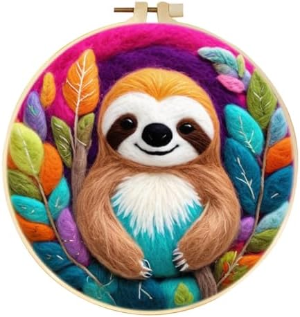 yesJRL Cute Sloth Needle Felting Kit for Beginners, DIY Wool Painting Craft Set with Embroidery Hoop, Easy Animal Wool Art Kit for Adults, Handmade Wall Décor Gift (Sloth, Multicolor) by yesJRL