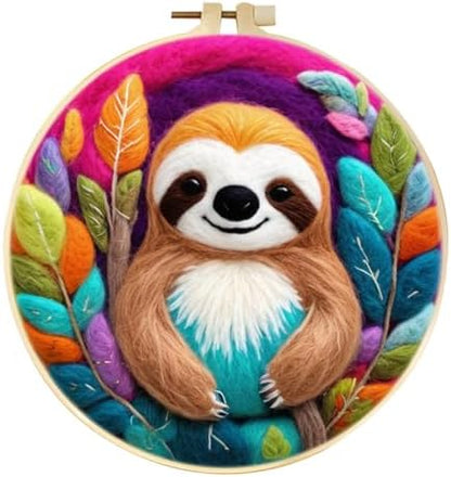 yesJRL Cute Sloth Needle Felting Kit for Beginners, DIY Wool Painting Craft Set with Embroidery Hoop, Easy Animal Wool Art Kit for Adults, Handmade Wall Décor Gift (Sloth, Multicolor) by yesJRL