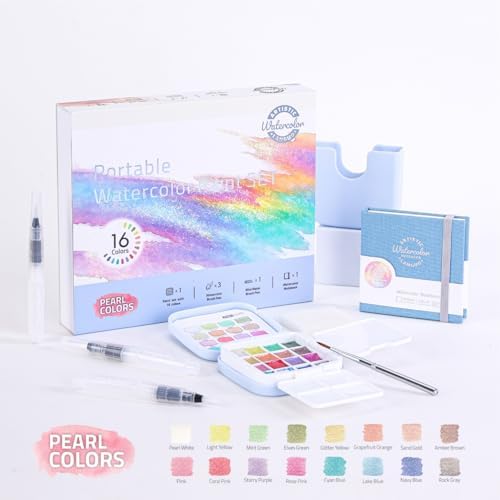 Watercolor Paint, Mini 16-Color Solid Paint Kit Gift Set Pearl Colors - Image 2