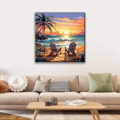 JUJUHOOD Sunset Beach Scene Framed Paint by Numbers Kit for Adults Beginner & Kids Ages 8-12, Seaside Paint by Number Without Easel, Simple Paint by Numbers for Gift Home Wall Decor (10x10Inch) - Image 2