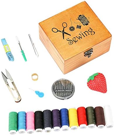 Sewing Kit, Wooden Sewing Kit Box for Adults, Wooden Sewing Basket with Accessories, Home Sewing Basket Stitching Repair Kit for Beginner, Women, Men (Brown) - Image 5