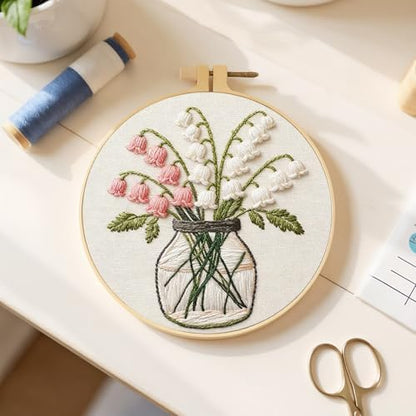 FRANDEK DIY Lily of the Valley Stamped Embroidery Kit with Hoop for Adults - Image 5