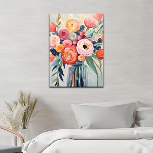 Natuyalo Framed Paint by Numbers for Adults Beginner, Colorful Flowers Acrylic Easy Paint by Numbers Kits with Frame Vase Art Craft Kits for Adults Suitable for Wall Decoration 12x16 Inch - Image 3