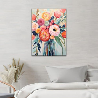 Natuyalo Framed Paint by Numbers for Adults Beginner, Colorful Flowers Acrylic Easy Paint by Numbers Kits with Frame Vase Art Craft Kits for Adults Suitable for Wall Decoration 12x16 Inch - Image 3