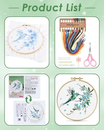 ERKOON Embroidery Kit for Beginners Adult, Hummingbird Embroidery Set - Image 2