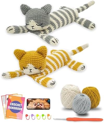 PAITIN Crochet Starter Kit – Easy DIY Craft Set for Adult Beginners, Handmade Yarn Art Project with Video Guidance (Sleeping Cat) by PAITIN