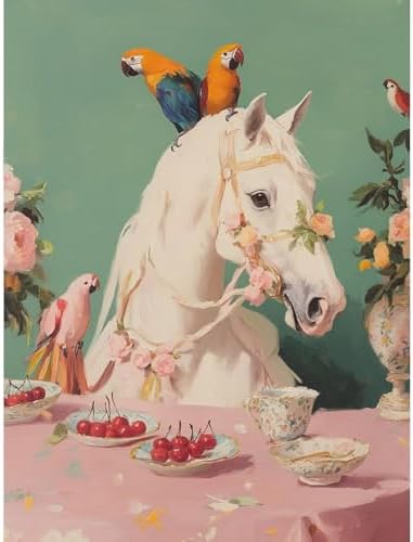 pchmcu Vintage Paint by Numbers Kits for Adults,Horse Parrot Paint by Number for Adults Beginner, Paint by Numbers Kits on Canvas for Home Wall Decor 16x20inch by PCHMCU