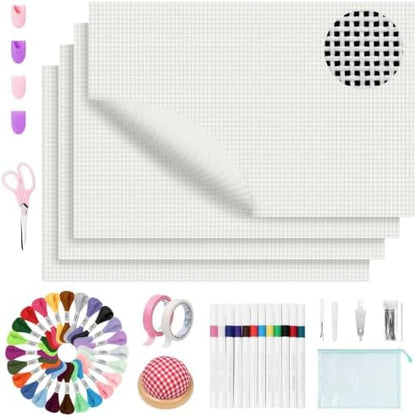 13 Mesh Needlepoint Canvas Kit - 80Pcs Beginner Needlepoint Kits for Adults, Includes 4 Pcs 18" x 12" Needlepoint Canvas,Threads, Markers, Tapes, Needles, Scissor, Protection Covers and Ripper by NewEle