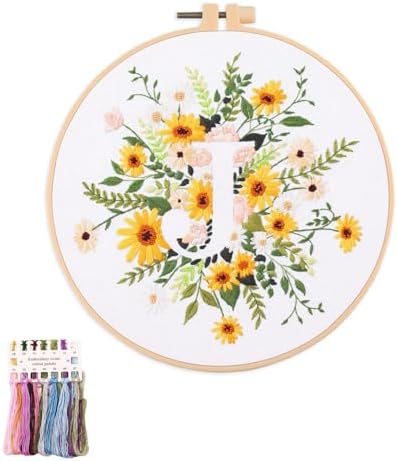 artcici Embroidery Kits Plant Flower Letter J Patterns for Beginners Adults, Full Range Embroidery Starter Kits Cross Stitch Needlework Supplies (Letter J) by Unknown