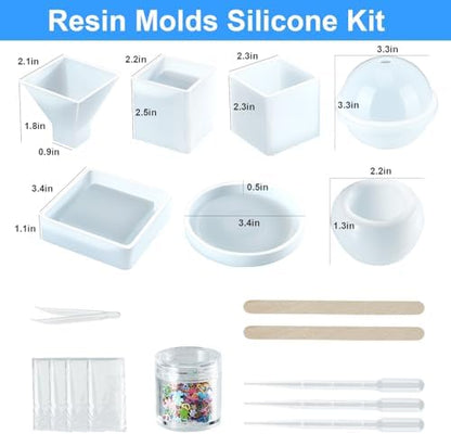 Resin Molds Silicone Kit 20Pcs,Epoxy Resin Molds Including Sphere,Cube,Pyramid,Square,Round, Used for Create Art,DIY,Coasters,Candles.Bonus Decorative Sequins and The Complete Set(20PCS Resin molds) - Image 3