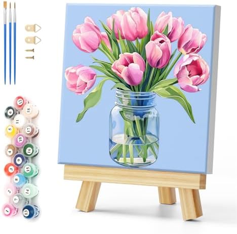 Natuyalo Paint by Numbers Kit for Adults Beginners, 12" Wx12 L Painting by Numbers Kit on Canvas Acrylic Drawing Kits Ready to Stretch and Framed, Pink Flowers by Natuyalo