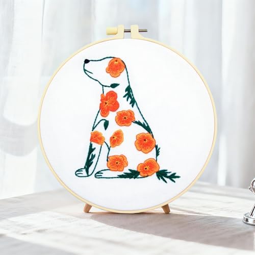 Crafmanoe Flowers Dog Embroidery Kits for Beginners Adults, Hand Embroidery Starter Kits, Stamped Cross Stitch Kits DIY Needlepoint Kit for Beginners Adults, Embroidery Hoop, Thread and Video Tutorial - Image 7