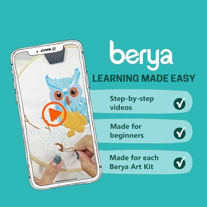 BERYA Owl Embroidery Kit, Embroidery Kit for Adult, Owl Pattern Practice Kit, Including Video Step by Step Instructions, Embroidery Hoop, Cloth, Needles and Thread for DIY Craft Lover (BEO011) - Image 5