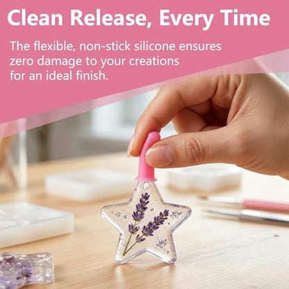 31 PCS Resin Hole Maker (1.5/2/3/4/6/8mm)) with Tweezers - Drill-Free Silicone Tools for Epoxy/UV Resin Jewelry, Keychain, Pet Tags 6 Sizes w/Suction Base Beginner-Friendly DIY Craft Kit （Pink） - Image 4