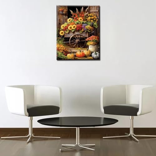 Tucocoo Colorful Flowers Float Paint by Number Rural Fall Harvest Scenery DIY Painting on Canvas with Brushes Acrylic Paints Paint by Numbers for Adults and Kids Beginner 16x20 Inch（DIY Frame） - Image 3
