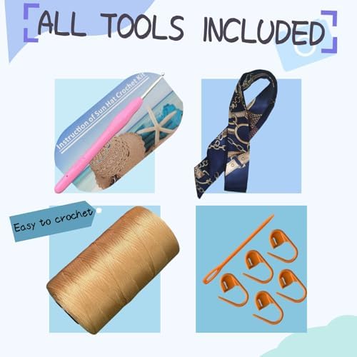 SHENJILL Crochet Kit for Beginners Sun Hat Crochet Women Beach Hat Beginner Knitting Kit for Adults Easy Starter Yarn Kits for Crocheting Easy-to-Follow Instructions (Light Brown) - Image 2