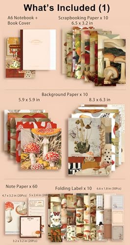 JOYCHOIC Vintage Journaling Kit, Mushroom Junk Journal Supplies, Brown Scrapbooking Materials, Large Aesthetic Scrapbook Collection for Women, Arts Craft, Adults Daily - Image 4