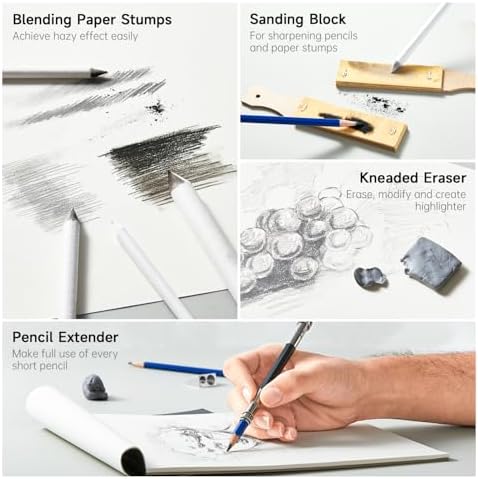 Shuttle Art 103 PCS Drawing Kit, Professional Drawing Supplies with Sketch, Charcoal, Colored, Graphite, Pastel Pencils & Sticks, Complete Drawing Tools and Paper Pads in Zipper Case for Artists&Kids - Image 4