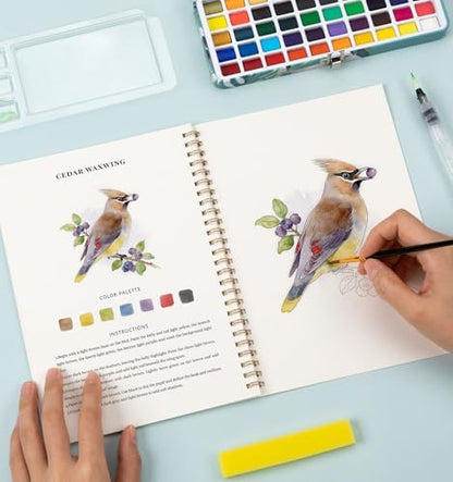 Watercolor Workbook with 12 Bird Patterns, 50 Colors Watercolor Paint Set - Image 7