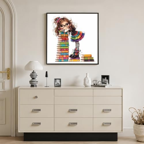 Cute Woman with Books Stamped Cross Stitch Kits for Beginner 13.7x13.7 Inch - Image 2