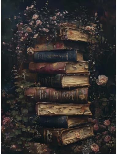Floral Books Paint by Numbers Kit for Adults Framed Canvas, Frameworkless by FairylandJinWenn