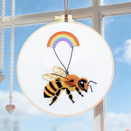 Crafmanoe Cute Bees Embroidery Kits for Beginners Adults, Hand Embroidery Starters Kits, Stamped Cross Stitch Kits DIY Needlepoint Kits for Beginners Adults, Embroidery Hoop, Thread and Video Tutorial - Image 7