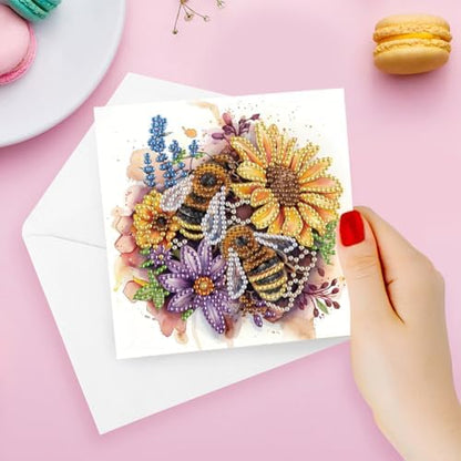 6 Pcs Diamond Painting Greeting Cards Kit Bee Poppy Flowers Sunflower with Envelopes, 5D DIY Special Shaped Rhinestone Art Card Making Kits for Adults, Holiday Blessing Postcards, Creative Craft Gifts - Image 2