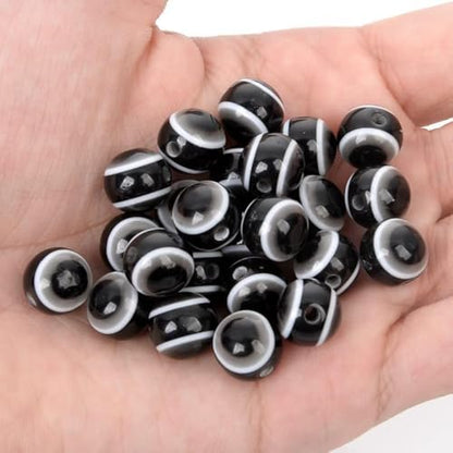 200pcs Sphere Round Evil Eye Beads Handmade Resin Lampwork Beads 8mm Charms Spacer Bead with Elastic Rope for Bracelets Necklace Jewelry Craft Making (Sphere Round-Black) by LUBINGSHINE