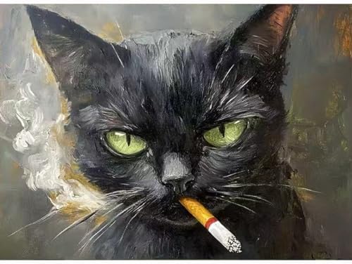 GEMFAMILY Paint by Numbers Cat DIY Painting On Canvas,by Number Smoking Cat in Stained by Numbers Kit for Adults Beginner,Acrylic Simple Oil Paint by Number Kits for Home Wall Decor 16 x 20 inch by Unknown