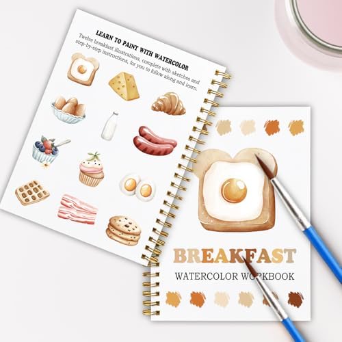 12 Breakfast Patterns Watercolor Set, Cute Pancake Egg Toast Painting Book for Beginners, Fun Family Art Activity Kit, DIY Gift for Teenager and Adults, Morning Food Lover Workbook - Image 6
