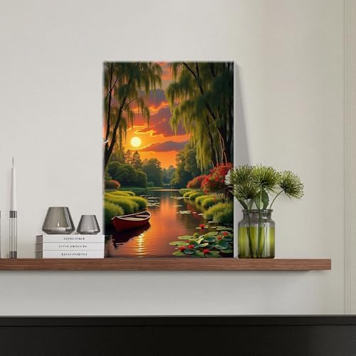 JOOZ Landscape Paint by Numbers Kit for Adults with Frame Sunset Paint by Number with Easel Boat Adult Paint by Number Kits Framed Canvas Boat Oil Painting Kits for Home Wall Decor 8x12 Inch - Image 3