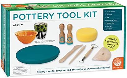 MindWare Beginner Pottery Tool Kit for Kids - 8 Piece Set Includes Hand Wheel, Sponge, Rib, Molding Tools and More by MindWare