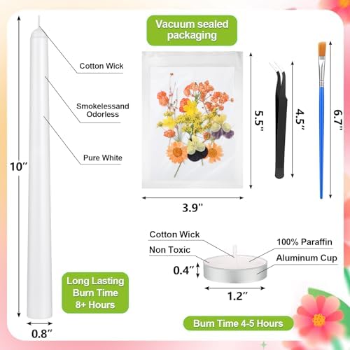 MTLEE 30 Pack Pressed Flower Candles Making Kit 6 Set Dried Pressed Flowers 12 White Taper 10 White Tealight Candles with Tweezers Brush for DIY Crafts Birthday Wedding Party Favors - Image 5